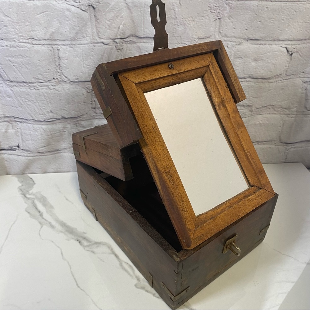 Vintage 19th Century Travel Vanity Box Dressing Case Men's Shaving Kit Antique